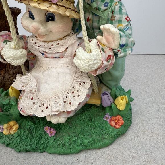 Vintage Fabric Mach's Resin Easter Bunnies Picnic Swinging Set‎ - Picture 12 of 15